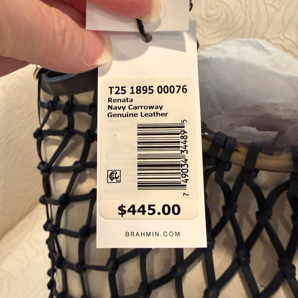 Brahmin Black and Cream Net Tote Bag - Picture 2 of 2